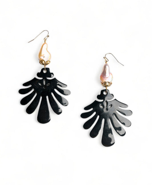 Delia Earrings in Black Horn Mix