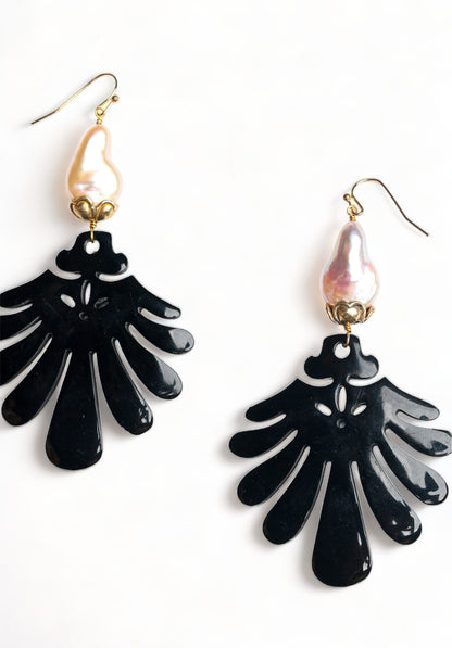 Delia Earrings in Black Horn Mix